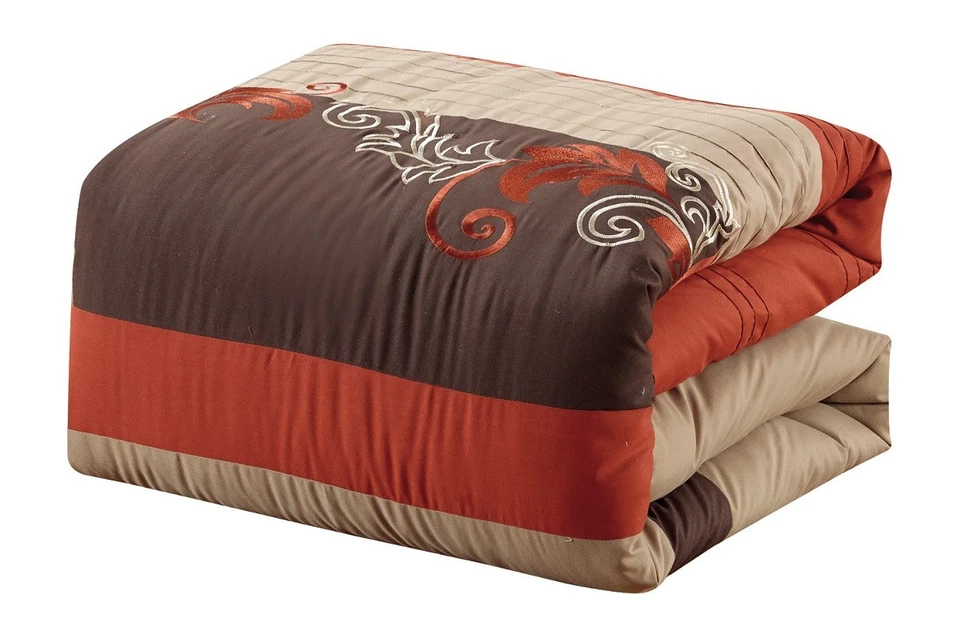 Chezmoi Collection 7-piece Luxury Leaves Scroll Embroidery Bedding Comforter Set - Image 4 of 4