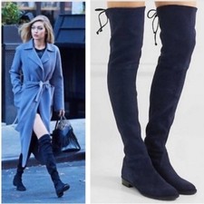 Botas de gamuza por encima de la rodilla Stuart Weitzman Lowland en azul marino talla 5