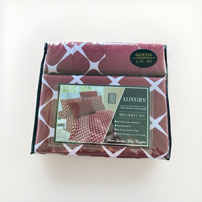 ELEGANT COMFORT GEOMETRIC PRINTED MICROFIBER QUEEN SHEET SET MEDIUM RED