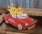 Vintage ESSO Happy Motoring Car Oil Drop Couple Porcelain Metal Gas Sign