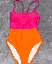Women One Piece Swimsuit Small Pink Orange Adjustable Straps Padded Summer Beach