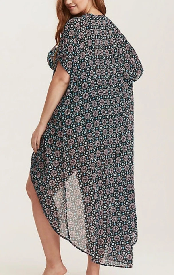 Chaqueta Torrid 1/2 Mujer 3X/4X Negra Semi Transparente Floral Maxi Abierta Alto Lo Dobladillo Plumero