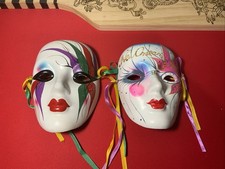 Lot of 2 Vintage 90s Handmade Ceramic Mardi Gras Masks