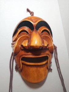 Vintage Korean Traditional Hahoe Folk Art Hand Carved Wooden Face Mask