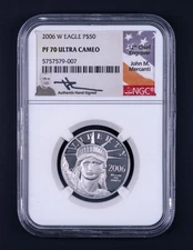 2006-W American Platinum Eagle $50 NGC PF70 Ultra Cameo Mercanti Signed REB007