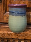 Hand Warmer Mug Neher 2015 Pottery Signed Left-Handed Purple Green Drip Glaze — photo 4