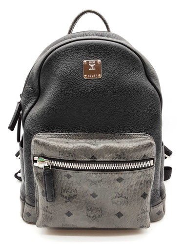 Mcm Stark Black Leather Gray Visetos Coated Canvas Backpack Do0626orxde