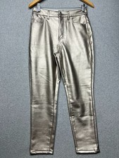 Express Skinny High Rise Faux Leather Metallic Pants Size 6S Modern City y2k