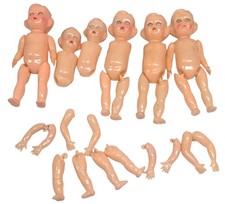Lot of 6 Vtg 60s Hard Plastic Jointed Sleepy Eye Dolls Parts