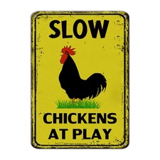 Slow Chickens at Play Caution or Chicken Crossing Sign, 14x10 Inch Yellow