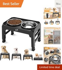 Elevated Dog Bowls, 4 Height Adjustable Raised Bowl Stand with 2 Thick 50oz S...
