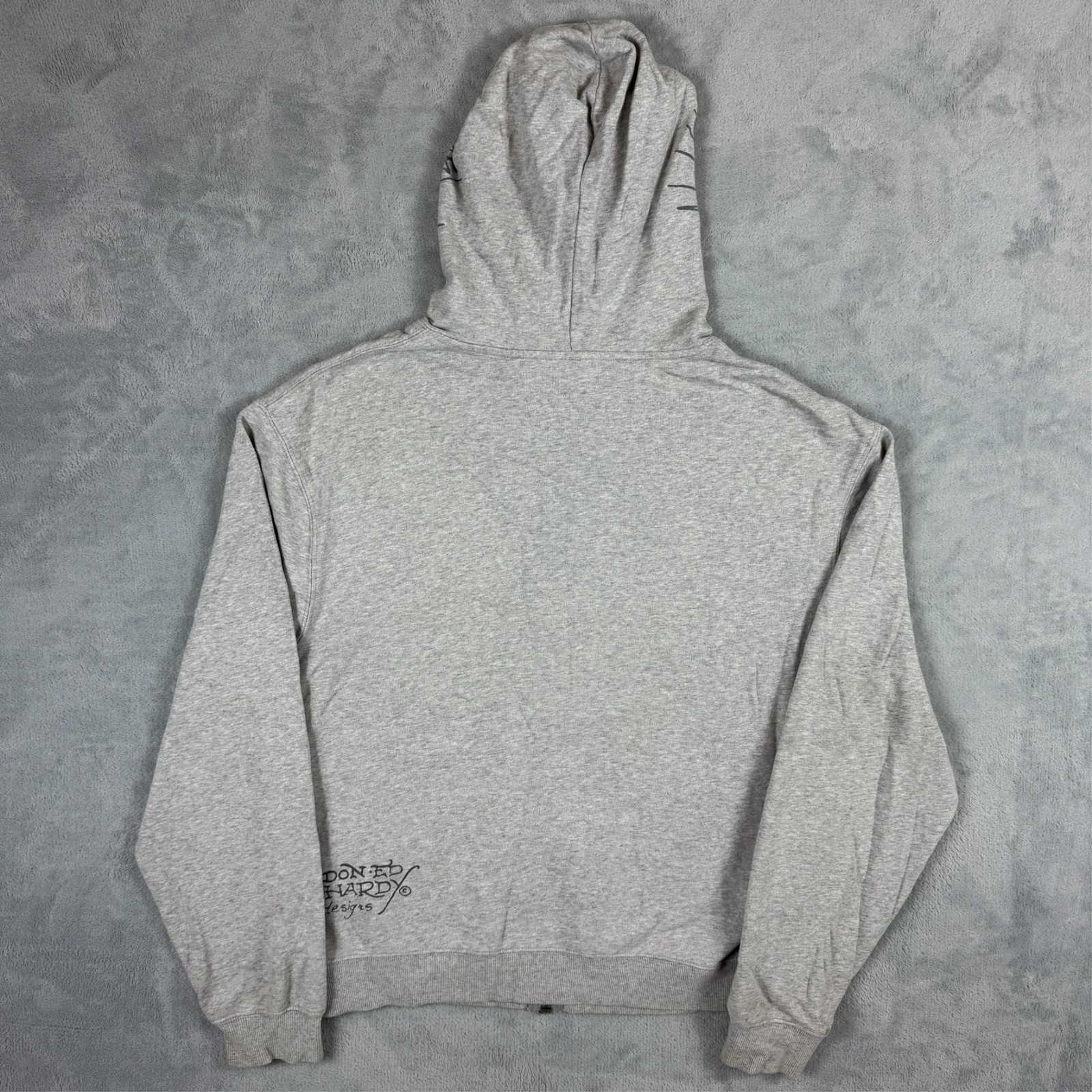 Vintage Ed Hardy Love Kills Slowly Grey Oversized Size Small Full Zip Hoodie image 8