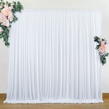 10 ft x 10 ft White Backdrop Curtains for Wedding Parties, Polyester Photogra...