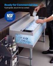 Commercial Ice Bin 137.4 Qt Stainless Steel Ice Chest Cart Sliding Lid NSF