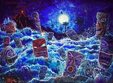 CBjork  12 x 16" Luster Print Hawaiian Surf Wild Tiki Moon Splash