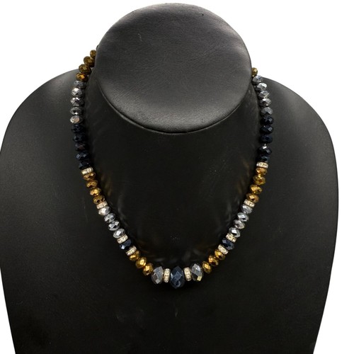 Collar con cuentas facetadas negras plata oro estrás transparente - Imagen 2 de 6