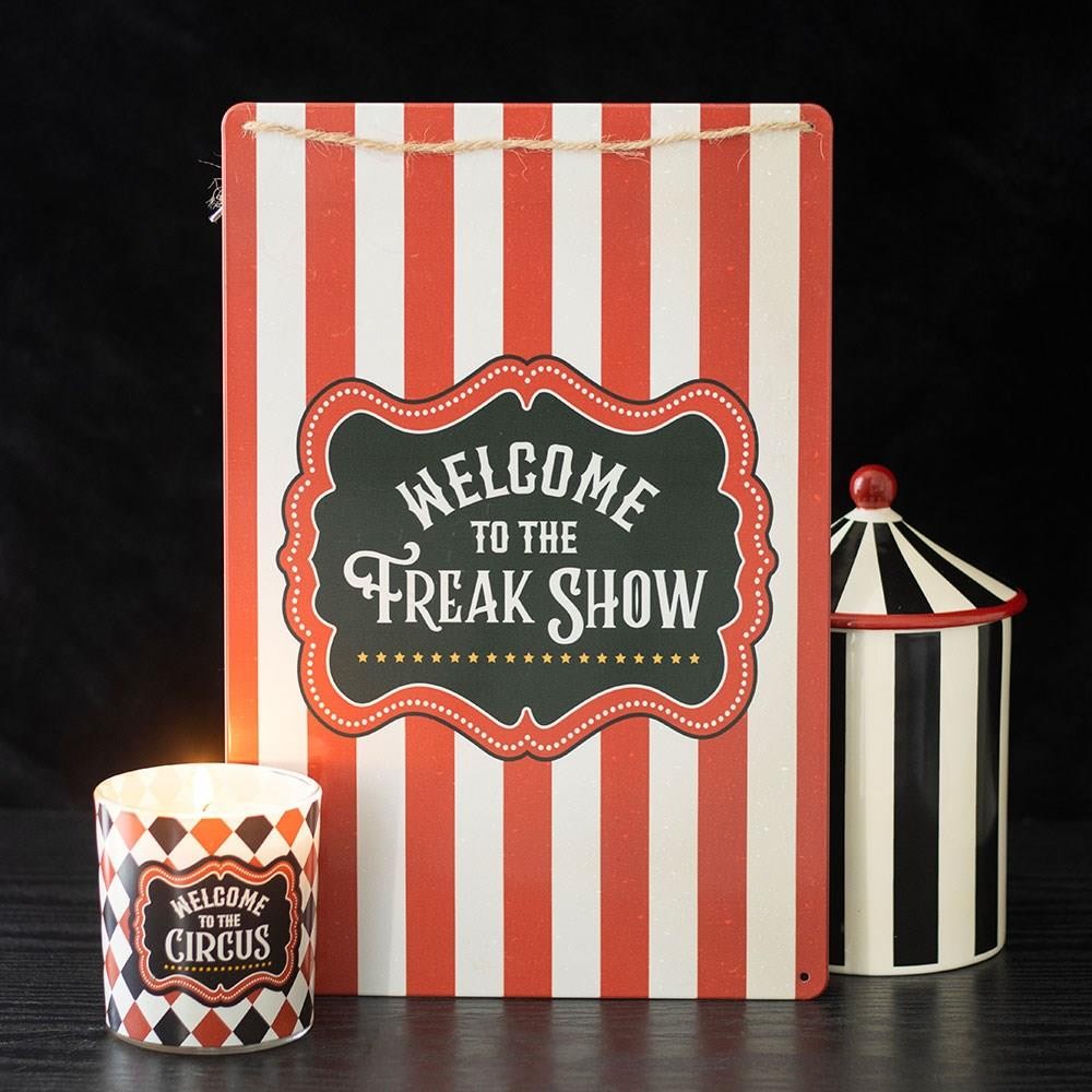 Striped 'Freak Show' Hanging Metal Wall Sign Circus Plaque 34x20x0.3cm