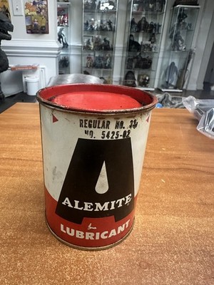 Alemite Lubricants. Oil Grease Can With Lid Full Vintage lubricant Advertising