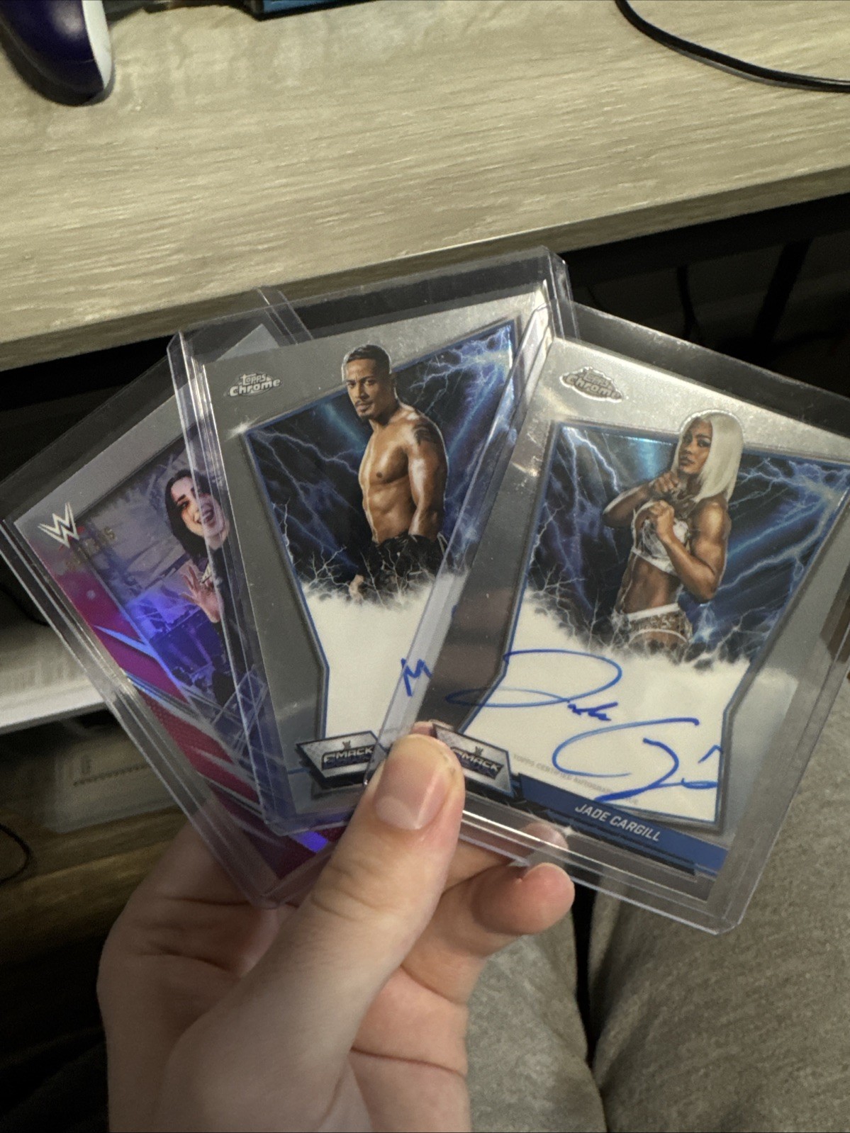 Jade Cargill 2026 Topps Chrome WWE SmackDown Blue Brand Auto + Melo + Rhea /399