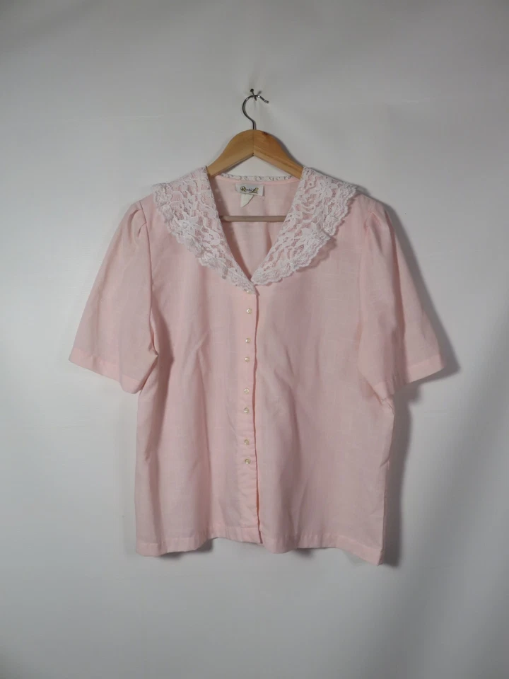 Винтажный 80-х плюс размер пастельный розовый кружевной воротник блузка сделано в США размер XL - Изображение 3 из 4