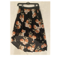 Abercrombie Fitch Black Floral High-Low Midi Skirt Size S Pleat Elastic