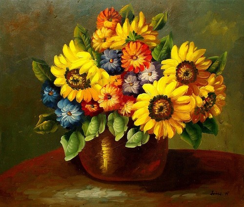 Ölbild Blumenstrauß Blumen ÖLGEMÄLDE HANDGEMALT Gemälde, Ölgemälde F50x60 cm - Bild 2 von 4