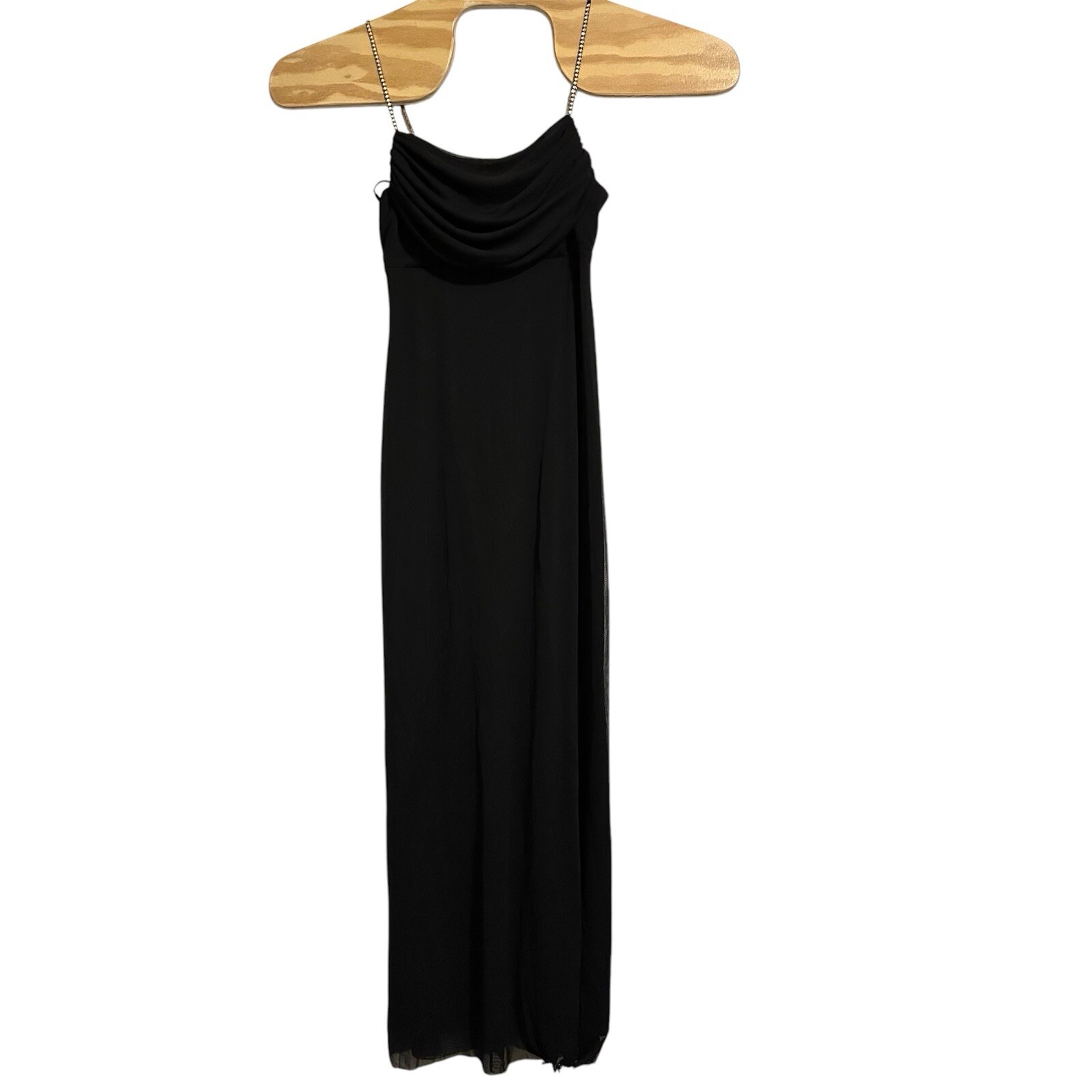 Betsy & Adam by Linda Bernell Dress with Rhinestone Strap Black Gown Size 8