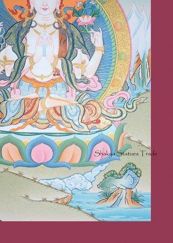 Pintura Rollo Thangka/Thanka Budista Tibetano Chenrezig 17.25" x 13.25" Nepal - Imagen 6 de 6