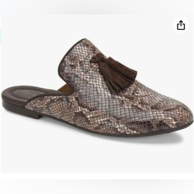 NEW BORN Corrin Brown Python Leather Tassels Flat Mules 9