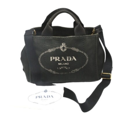 PRADA CANAPA Tote Bag Handbag Denim Mini 1BG439 Black W 28cm x H