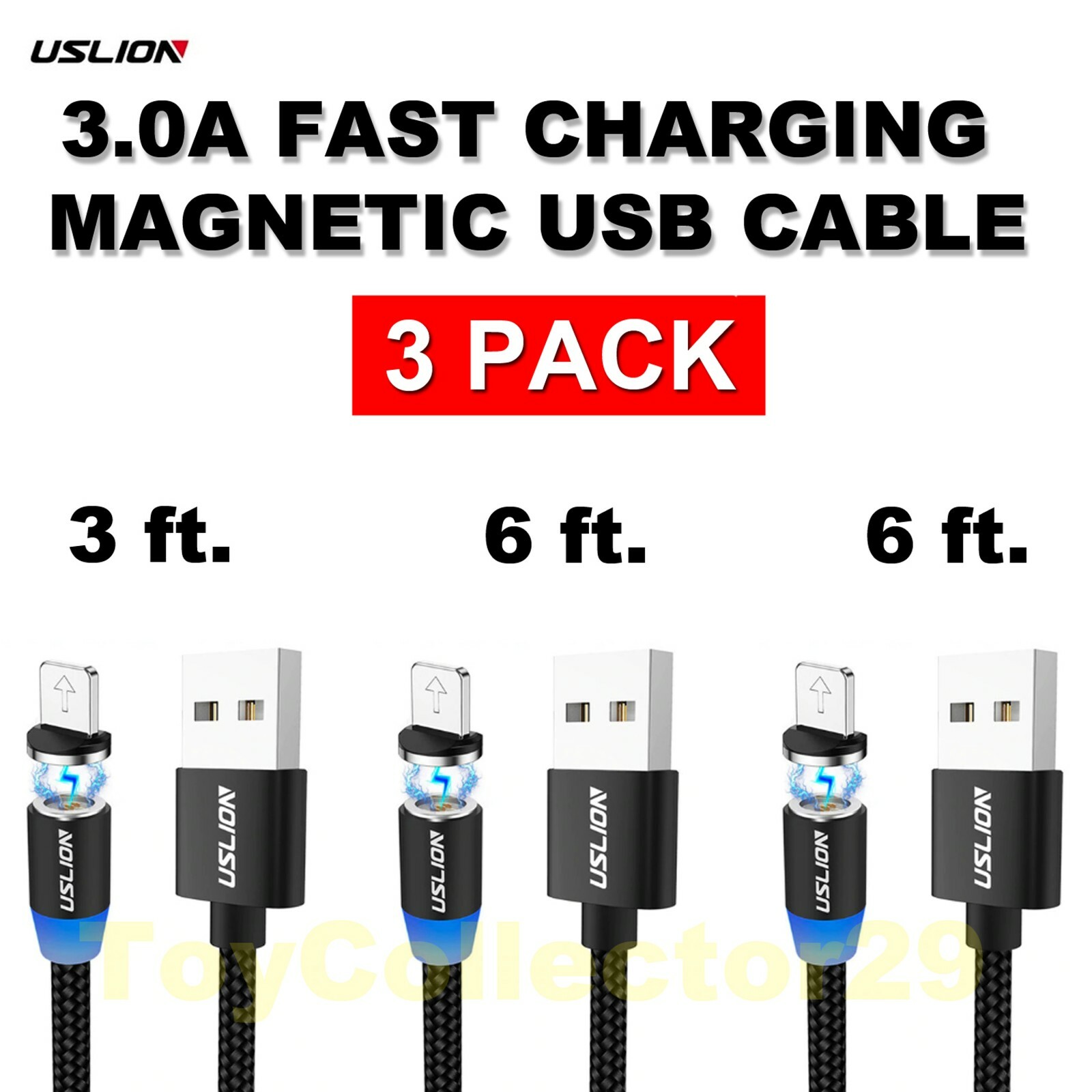 Black USLION USB Cable Charger 3A Fast Charging Cable Type C