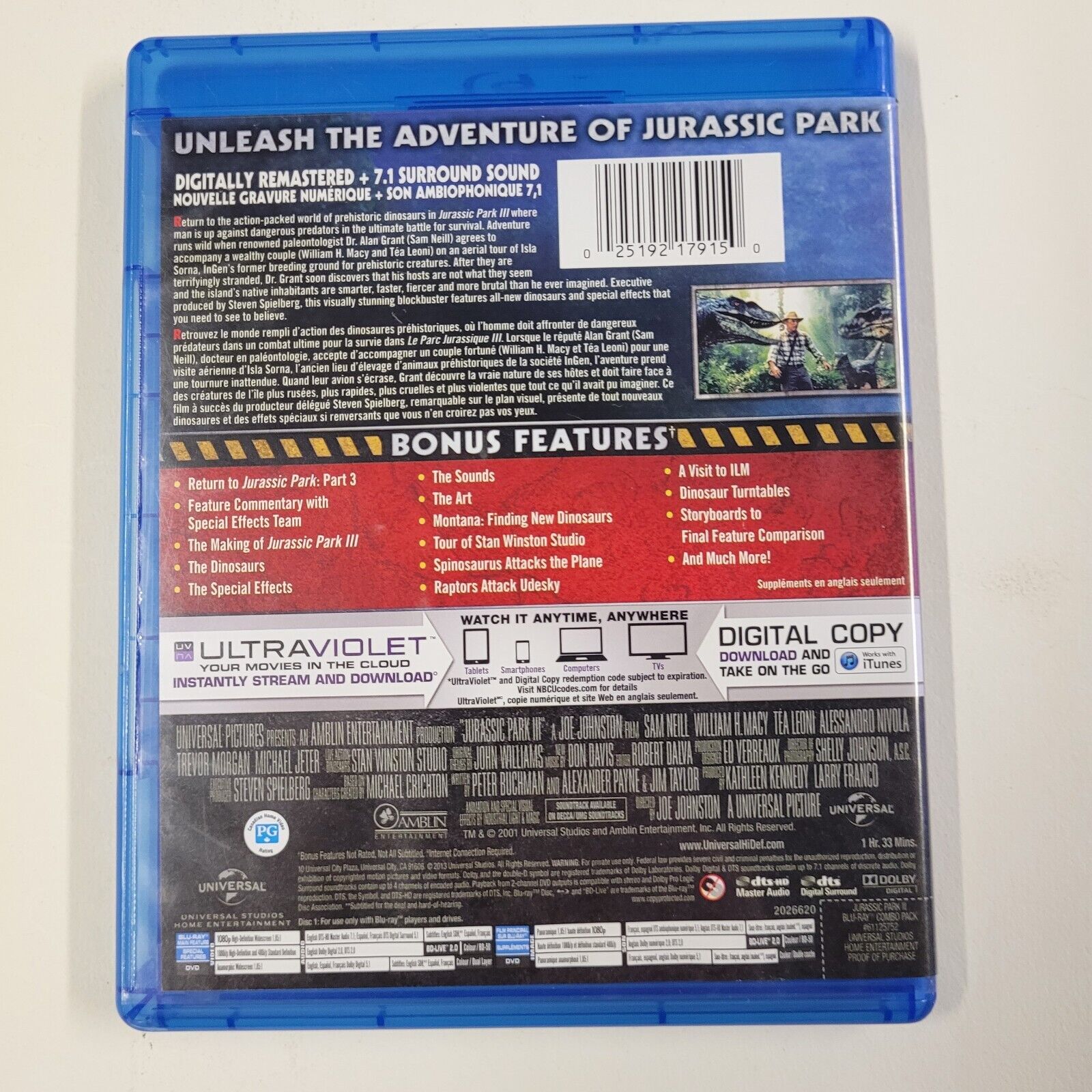 Jurassic Park III (Blu-ray/DVD 2-Disc Set, Canadian) DISCS NEAR MINT SEE DESCRIP