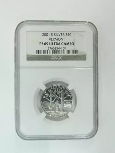 2001 S Vermont Silver Quarter NGC PF69 Ultra Cameo
