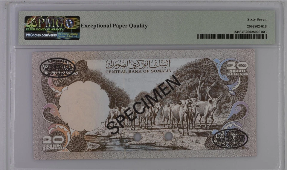 Somalia 20 Shilin 1978 "Specimen" TOP POP PMG 67 - Image 2 of 2