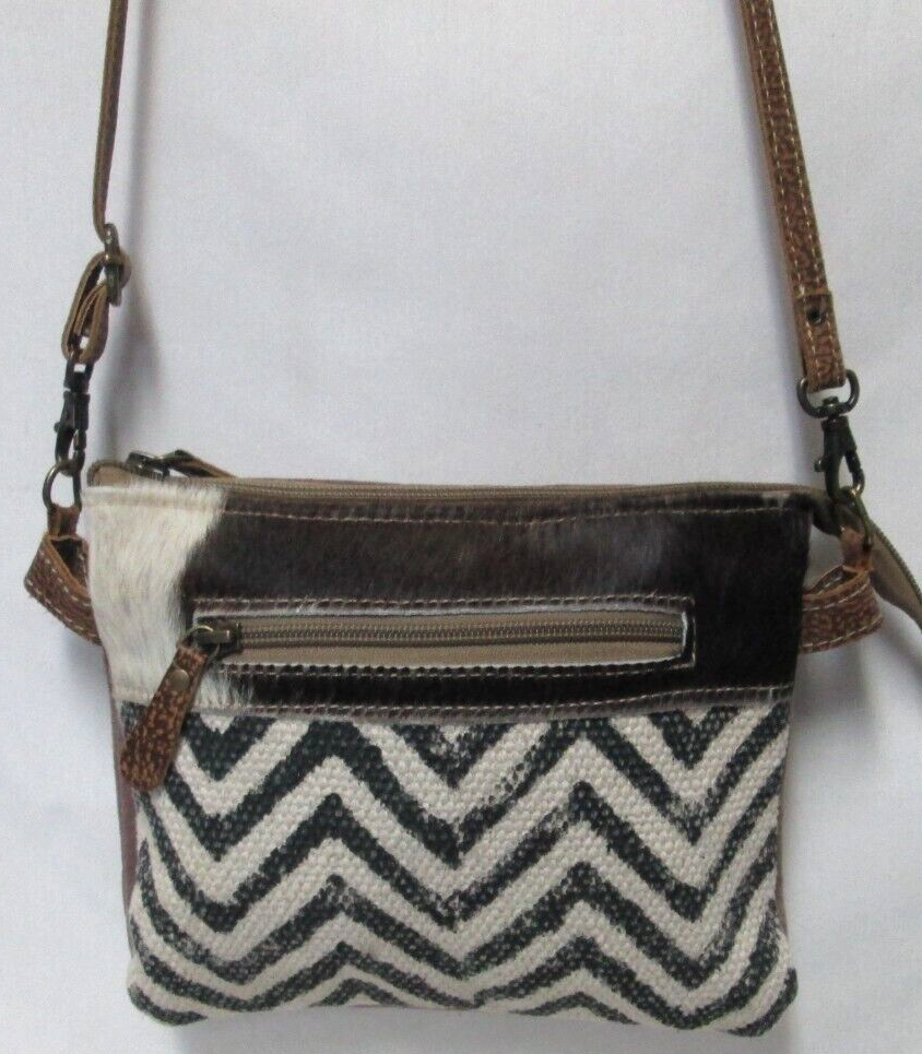 Borsa a tracolla Myra tela arazzo pony pelo pelle borsa zip regolabile