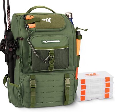 KastKing Karryall Fishing Tackle Bag With Rod Holder 4 Tackle Boxes 40L Backpack