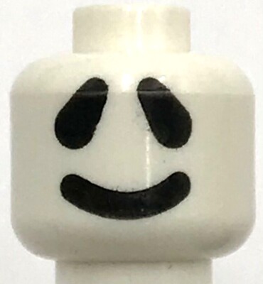 Lego New White Minifigure Head Dual Sided Ghost Large Black Eyes Thick Smile