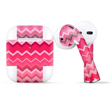 Skins Wraps compatible for Apple Airpods Red Pink Chevron