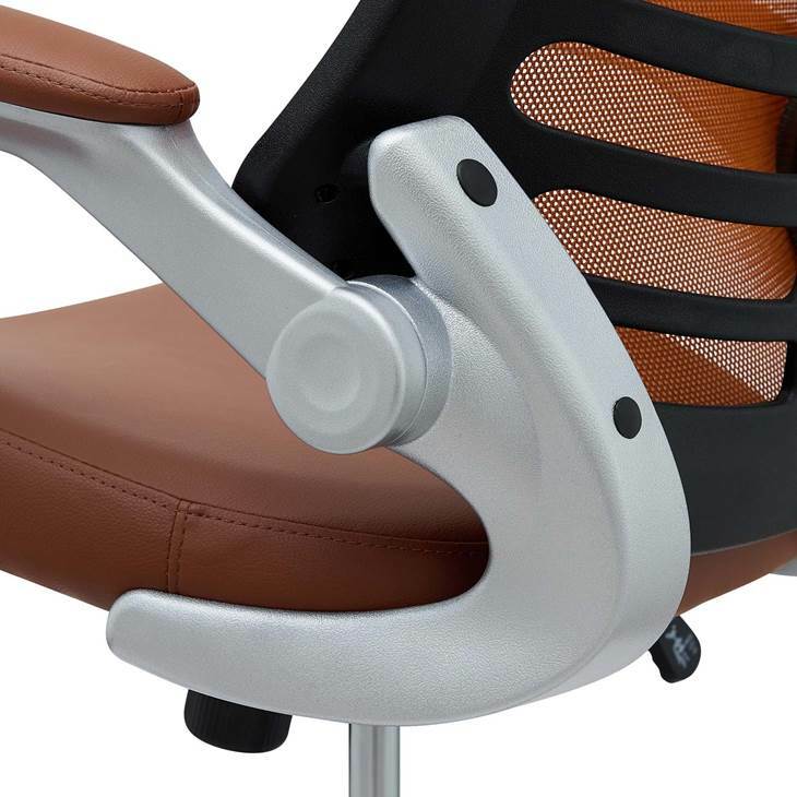 Mid-Back Tan Mesh Back & Leatherette Seat Office Task Chair with Flip-Up Arms 