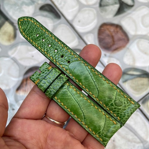 22mm Padded Green Genuine OSTRICH Leg LEATHER SKIN WATCH STRAP BAND Curved head - Picture 14 of 19