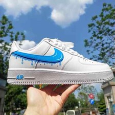 Nike Air Force 1 Custom White Shoes Sky Blue Drip Swooshes Mens Womens Kids Size