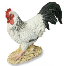 Cockerel Garden Ornament Statues Sculpture Rooster Figurine Bird Black White