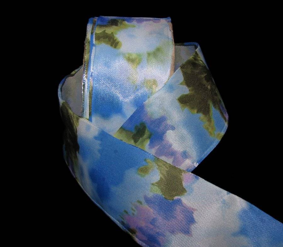 5 Yards Blue Purple Green Flower Summerday Wired Ribbon 2