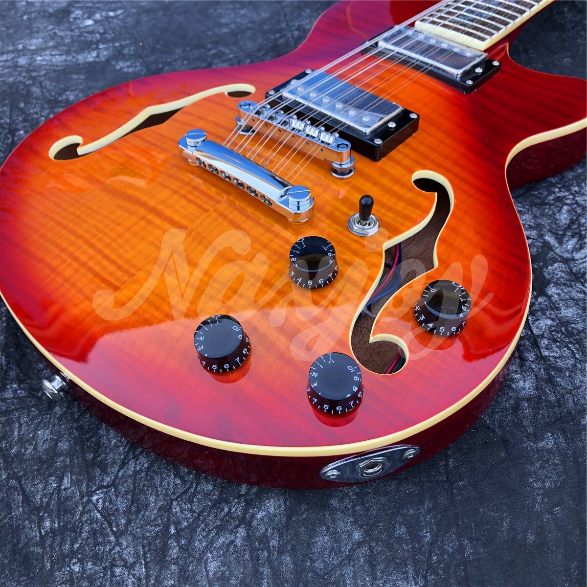 Grote 12 Strings Cherry Red Flame Maple Semi Hollow Jazz Electric