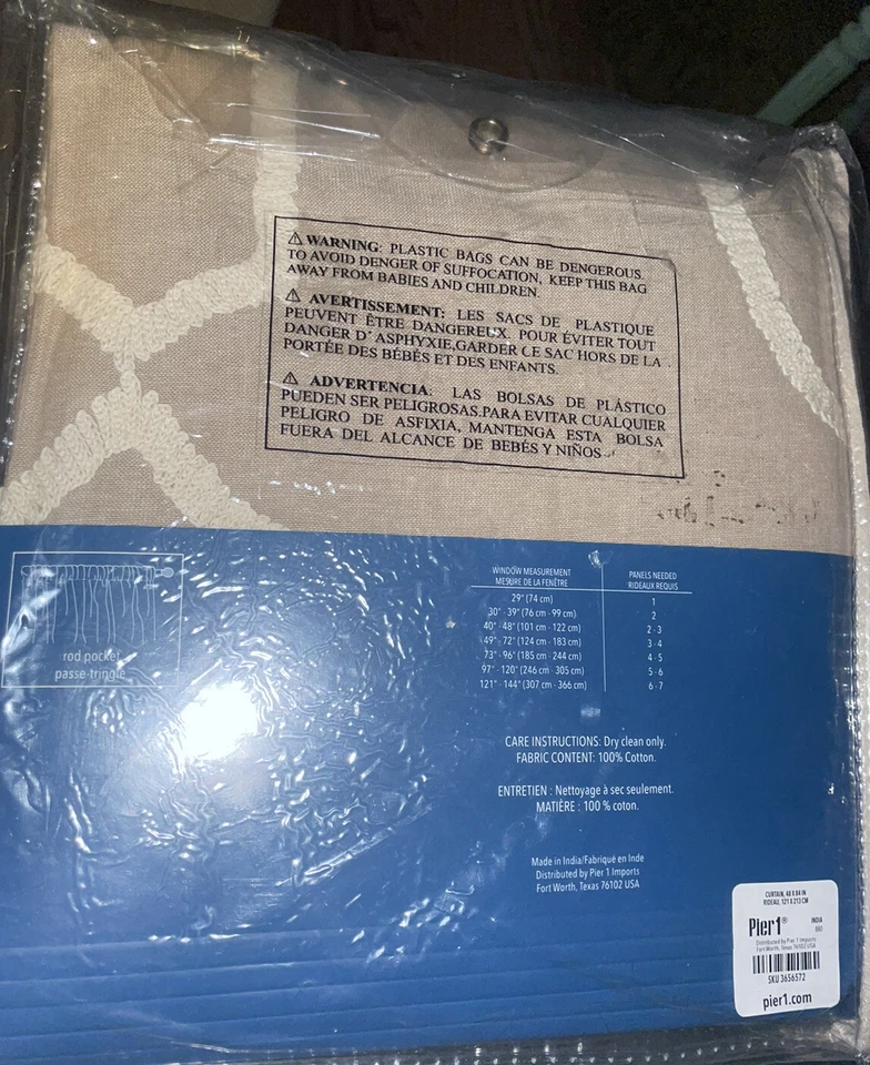 Pier 1 Imports 84” Bordado Ogee Barra de Cortina Bolsillo 48x84 pulgadas; 121x213 cm NUEVO Foto 4 de 4