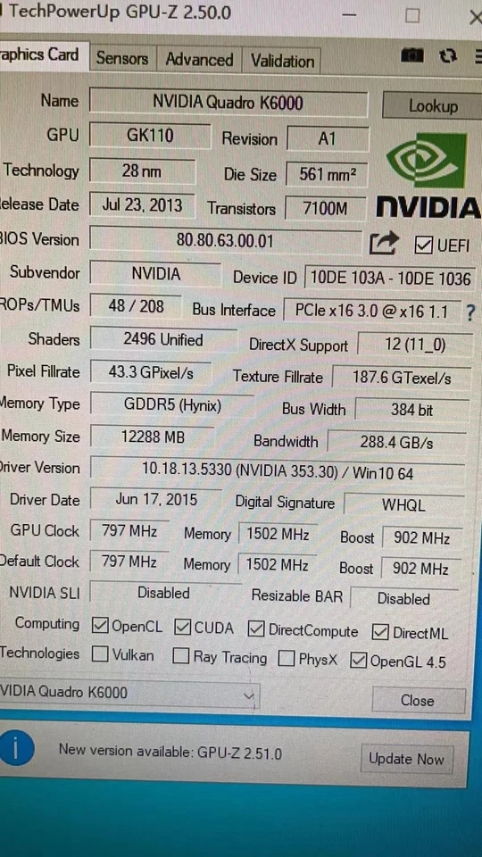 Nvidia Quadro K6000 12GB PCI-E GDDR5 Graphics Card - Image 3 of 4