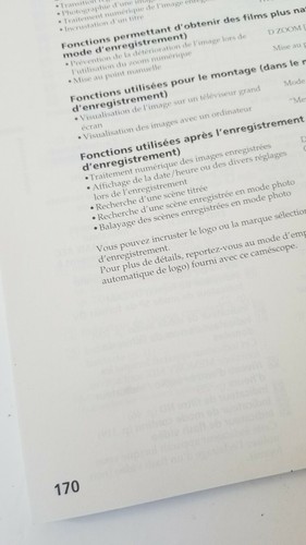Sony INSTRUCTION /MANUAL BOOK IN FRENCH- FOR SONY DSR 150 - Picture 4 of 5
