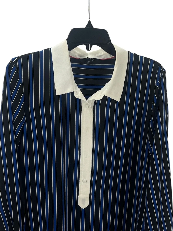 Blusa IMNYC Isaac Mizrahi Rayas Abotonada L Manga Larga Azul Blanco Elegante Foto 4 de 4