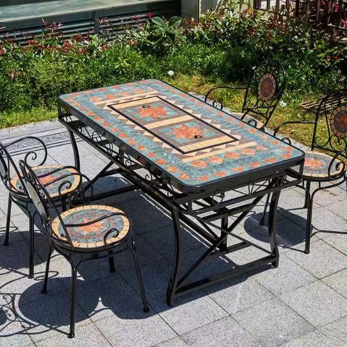 BUYBUY Kit 4 Sedie e Tavolo Mosaiko con Parte Centrale Estraibile per uso Grigli - Foto 4 di 5