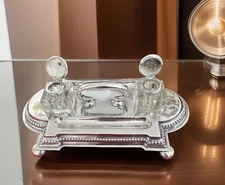 Mappin And Webb Silver Plated Victorian Double Ink Well Partners Desk Set